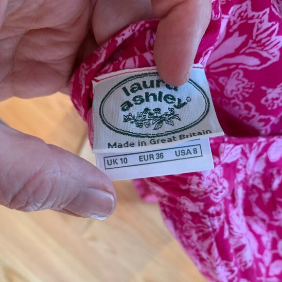 Vintage pink floral Laura Ashley piped bodice SS dress, US8 - Picture 3 of 5